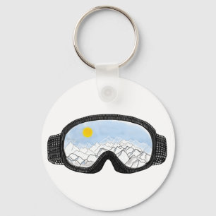 Ski Goggles Mountain View Illustration Nyckelring