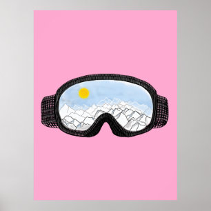 Ski Goggles Mountain View Illustration Rosa Poster