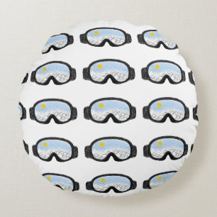 Ski Goggles Mountain View Illustration Rund Kudde