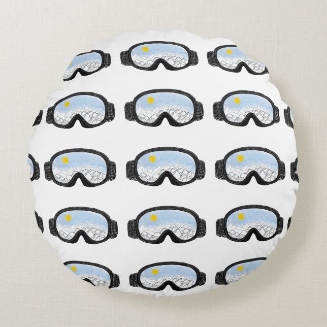 Ski Goggles Mountain View Illustration Rund Kudde (Framsidan)