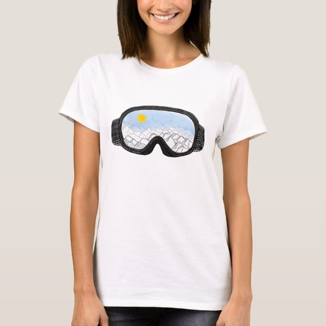 Ski Goggles Mountain View Illustration T Shirt (Framsida)