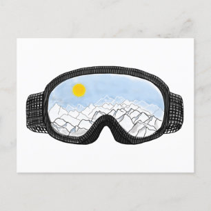 Ski Goggles Mountain View Illustration Vykort