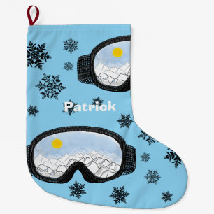 Ski Goggles och vismisk snöflingor Stor Julstrumpa
