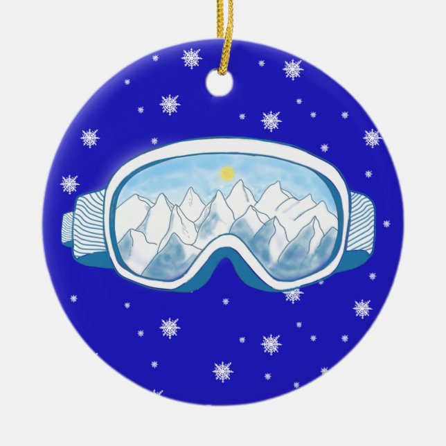 Ski Goggles Snowflake Dance Julgransprydnad Keramik (Framsidan)