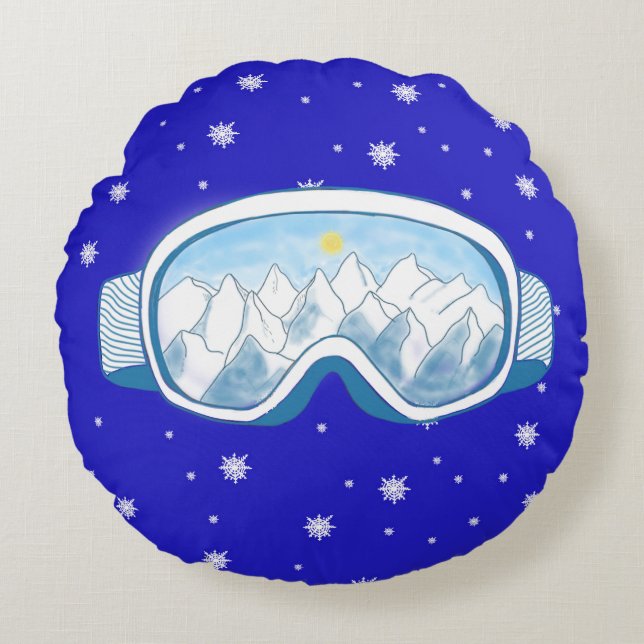 Ski Goggles Snowflake Dance Rund Kudde (Framsidan)