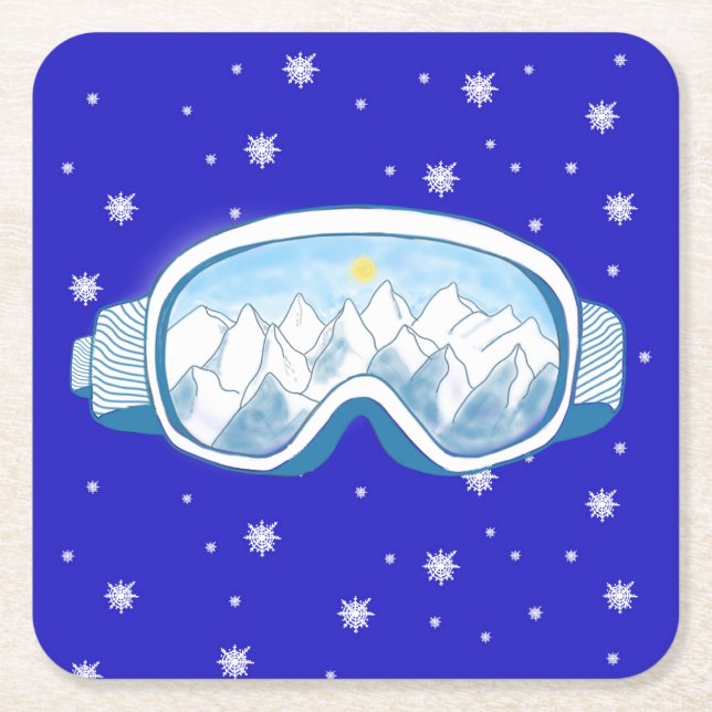 Ski Goggles Snowflake Dance Underlägg Papper Kvadrat (Framsidan)