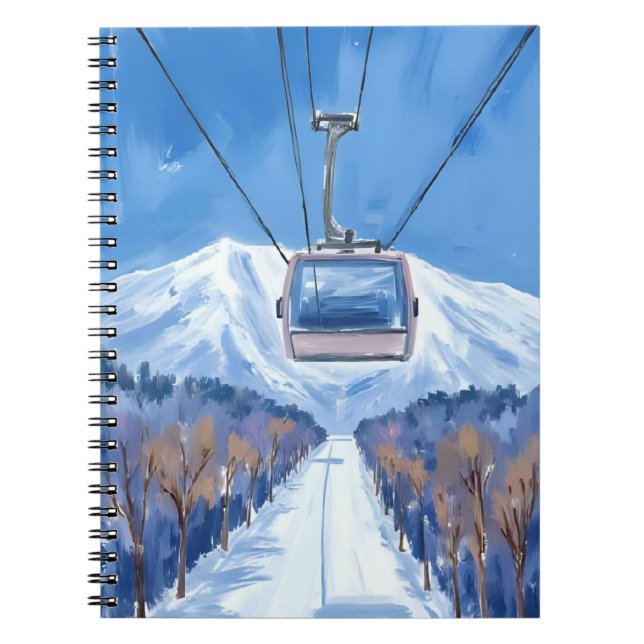 Ski Gondola Snow Mountain Watercolor Anteckningsbok (Framsidan)