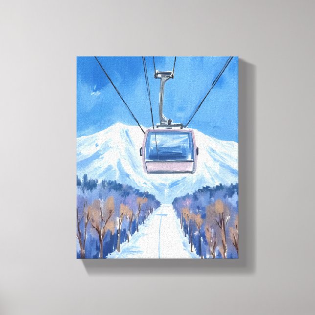 Ski Gondola Snow Mountain Watercolor Canvastryck (Framsida)