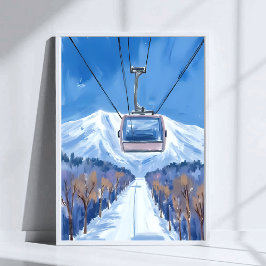Ski Gondola Snow Mountain Watercolor Painting Poster