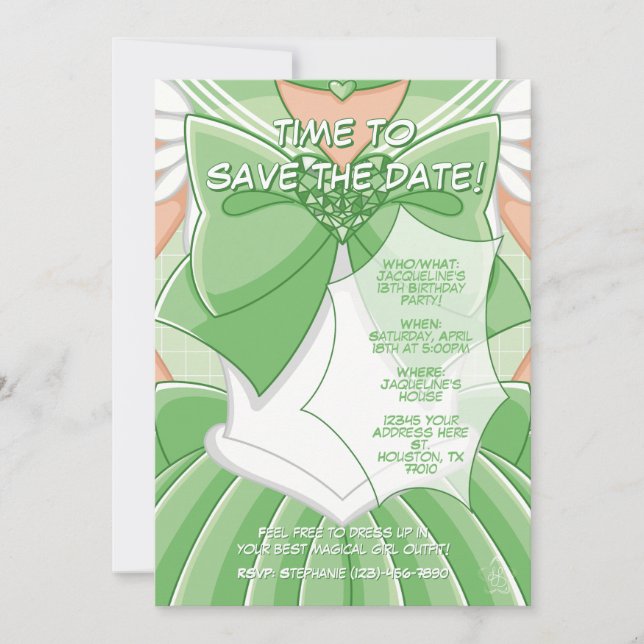 [SKI] Green Magical Girl Birthday Invitation Inbjudningar (Framsida)