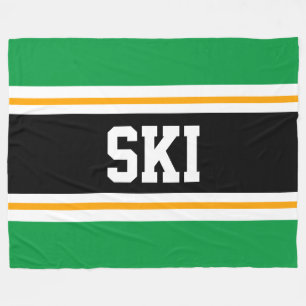 SKI Gult med svart Grönt, vit Tävla Rand Fleecefilt