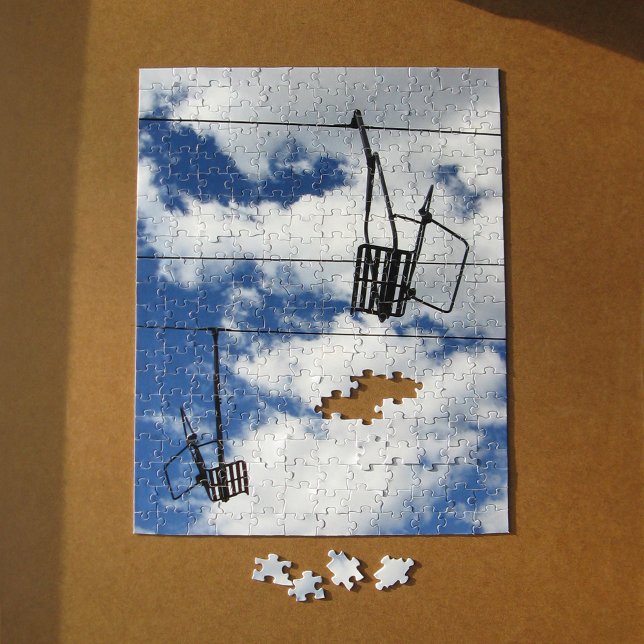 Ski Hiss och Himlar Pussel (Ski Lift and Sky Jigsaw Puzzle, in progress, In Situ)