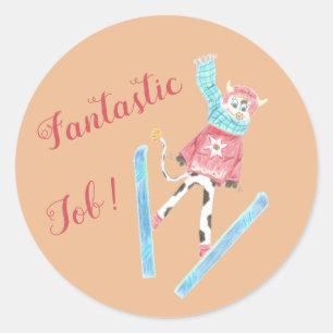 Ski-hoppande ko, fantastiskt jobb - Reward Sticker Runt Klistermärke