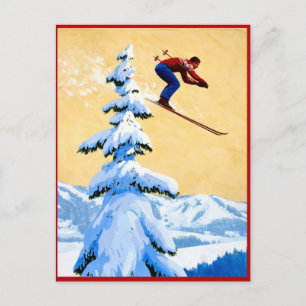 Ski hoppar i bergen vykort