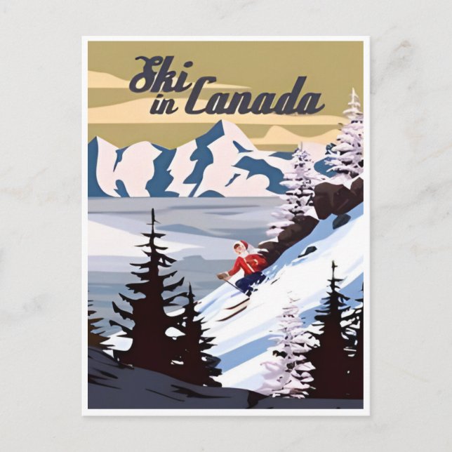 Ski i Kanadas turistillustration av vintage Vykort (Framsida)