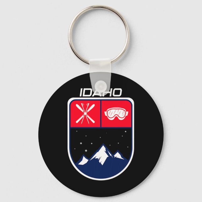 Ski Idaho Mountain Skiing Trail Skier Goggle Pole Nyckelring (Framsida)