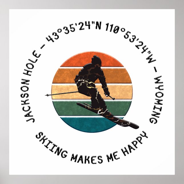 Ski Jackson Hål, Wyoming - Man Skier, Black Text Poster (Framsidan)