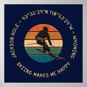 Ski Jackson Hål, Wyoming - Man Skier, Gult Text Poster