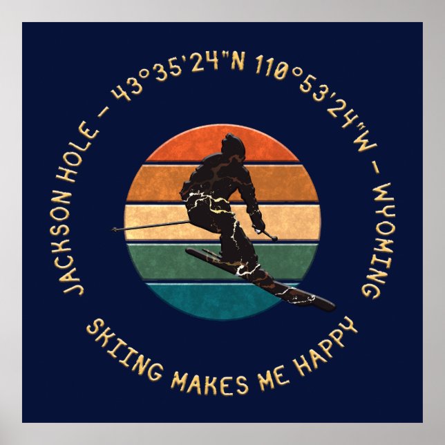 Ski Jackson Hål, Wyoming - Man Skier, Gult Text Poster (Framsidan)