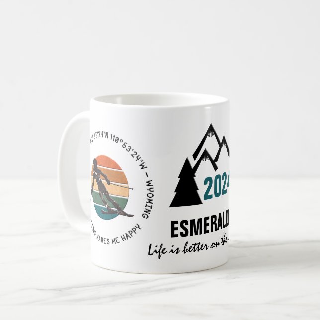 Ski Jackson Hål, Wyoming - Woman Skier Black Text Kaffemugg (Framsida vänster)
