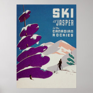 Ski Jasper Canada Retro Vintage Ski Poster
