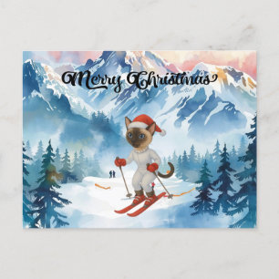 Ski-jul för Cat Jultomten Siamese Cat fläkt Helg Vykort