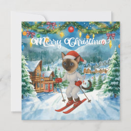 Ski-jul för Cat Jultomten Siamese Cat fläkt Julkort