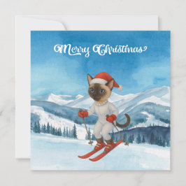 Ski-jul för Cat Jultomten Siamese Cat fläkt Julkort