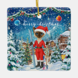 Ski-jul för Santa Siamese Cat Lovers Snowy Julgransprydnad Keramik