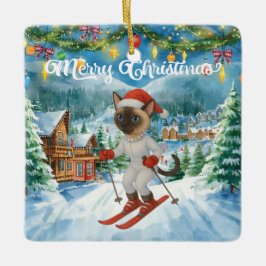 Ski-jul för Santa Siamese Cat Lovers Snowy Julgransprydnad Keramik