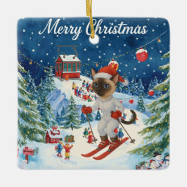Ski-jul för Santa Siamese Cat Lovers Snowy Julgransprydnad Keramik