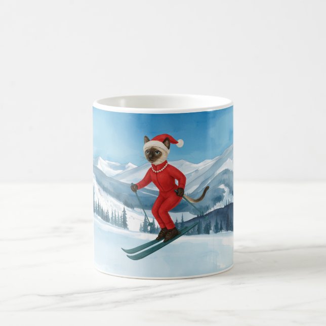 Ski jul SiameseCat CatLovers Winter Helgdag Kaffemugg (Center)