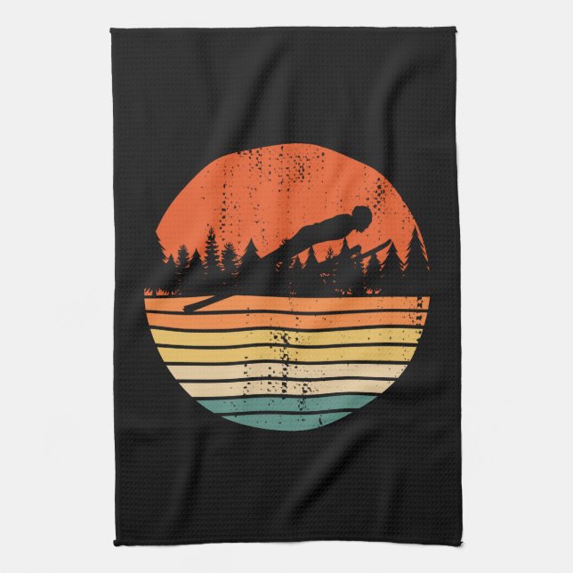 Ski Jumping Retro Ski Jumper Gift Kökshandduk (Vertikal)