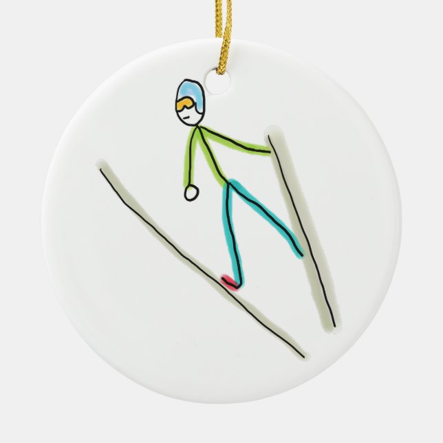 Ski Jumping Stickman Julgransprydnad Keramik (Framsidan)