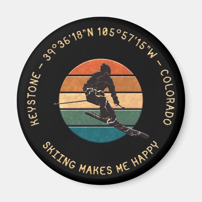 Ski Keystone, Colorado - Man Skier, Gult Text Magnet (Framsidan)