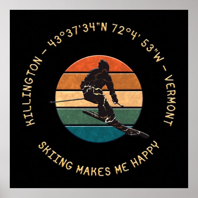 Ski Killington, Vermont - Man Skier, Gult Text Poster (Framsidan)