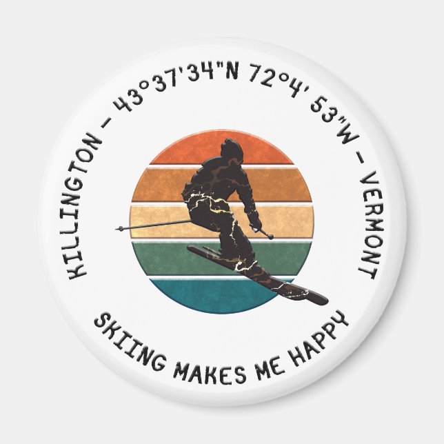Ski Killington, Vermont - Man Skier, svart text Magnet (Framsidan)