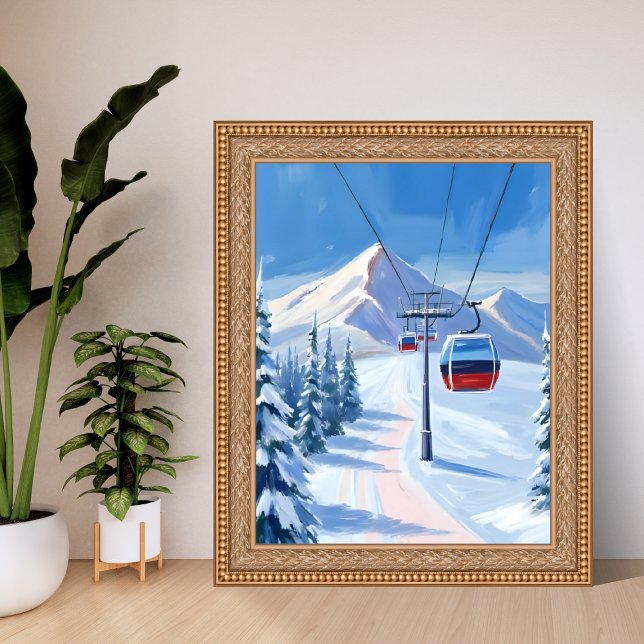 Ski Lift | Snow Mountain Gondola Watercolor Poster (Skapare uppladdad)
