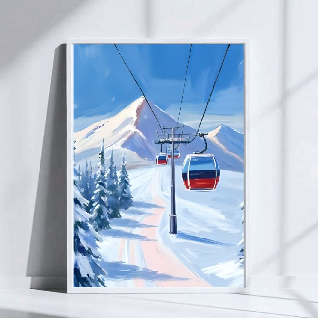 Ski Lift | Snow Mountain Gondola Watercolor Poster (Skapare uppladdad)