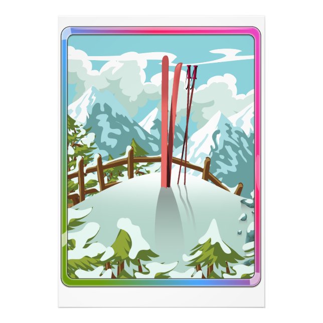 Ski liggande tecknad fototryck (Framsidan)