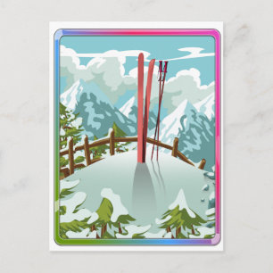 Ski liggande tecknad helg vykort