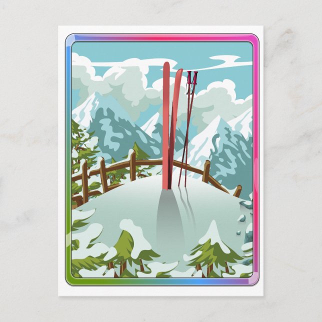 Ski liggande tecknad inbjudan vykort (Framsida)