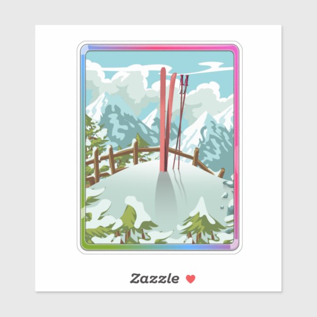 Ski liggande tecknad klistermärken (Ark)