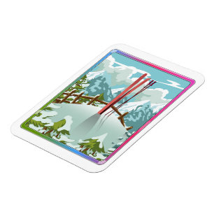 Ski liggande tecknad magnet