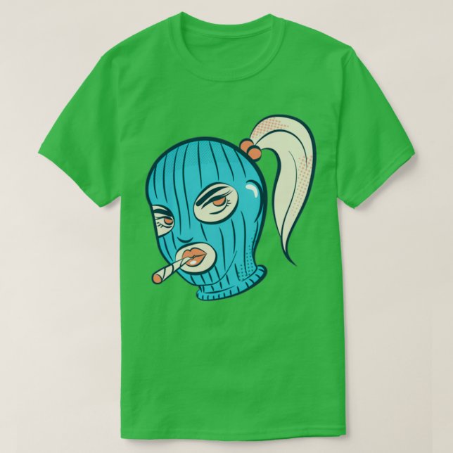 Ski Mask Girl Rökning T Shirt (Design framsida)