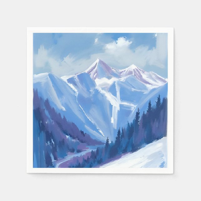 Ski Mountain | Blue Watercolor Mountain Range Pappersservett (Framsidan)