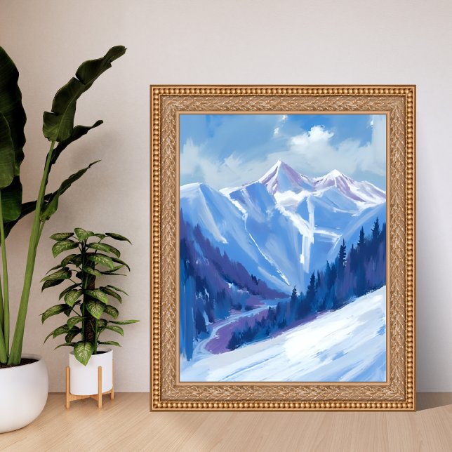 Ski Mountain | Blue Watercolor Mountain Range Poster (Skapare uppladdad)