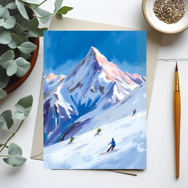 Ski Mountain Slopes Winter Watercolor Card (Skapare uppladdad)