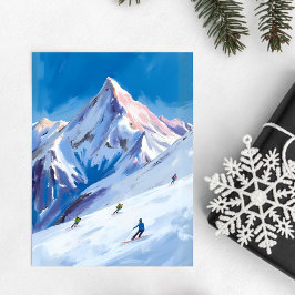 Ski Mountain Slopes Winter Watercolor Vykort