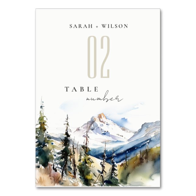 Ski Mountain Telluride Colorado Watercolor Bröllop Bordsnummer (Framsidan)
